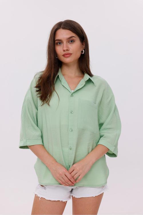 Önden Cepli Düşük Kol Modal Gömlek