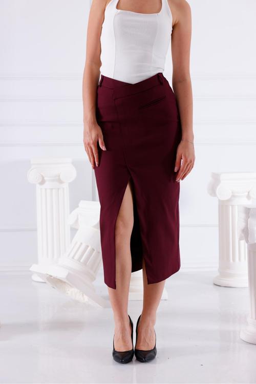 Kemer Çapraz Önden Yırtmaçlı Bordo Etek