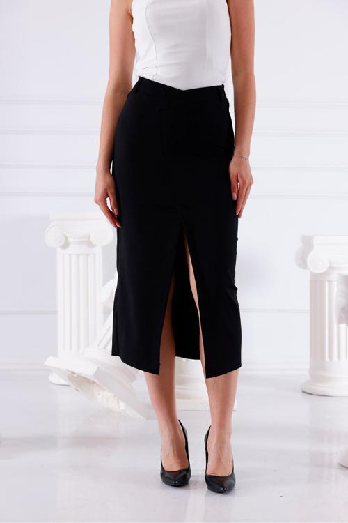 Kemer Çapraz Önden Yırtmaçlı Siyah Etek