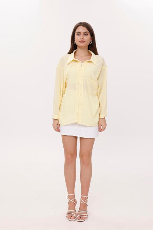 Önden Cepli Düşük Omuz Sarı Gömlek
