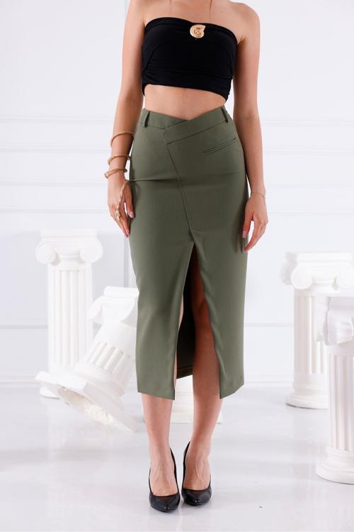 Kemer Çapraz Önden Yırtmaçlı Yeşil Etek