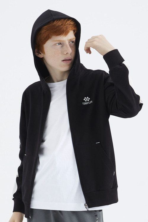 Siyah Fermuarlı Erkek Çocuk Sweatshirt - 11180