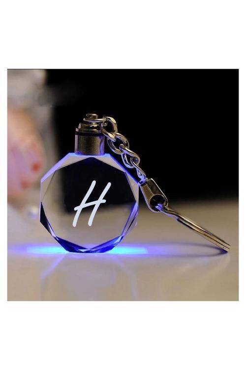H Harf 7 Renk Yanan Led Işıklı Anahtarlık Harfli Isimli Anahtarlık Kristal Yedek Pil Hediye