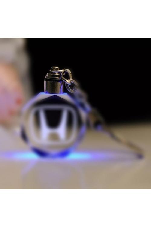 Honda Uyumlu 7 Renk Yanan Led Işıklı 3D Kristal Oto Anahtarlık Yedek Pil Hediye