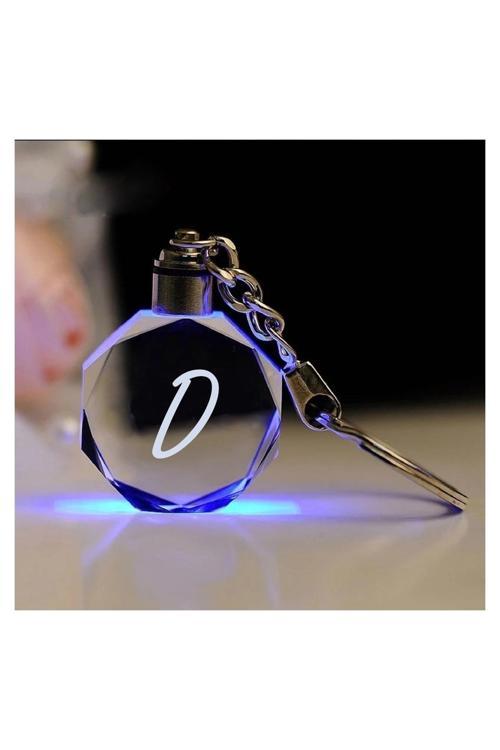 D Harf 7 Renk Yanan Led Işıklı Anahtarlık Harfli Isimli Anahtarlık Kristal Yedek Pil Hediye