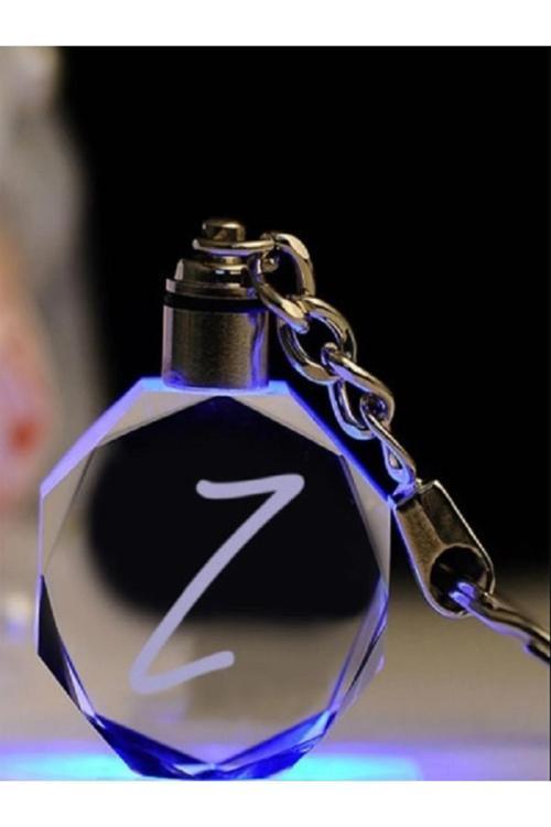 Z Harf 7 Renk Yanan Led Işıklı Anahtarlık Harfli Isimli Anahtarlık Kristal Yedek Pil Hediye