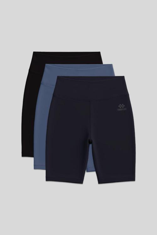 Slim Fit 3lü Paket Siyah-Antrasit-Petrol Kadın Kısa Biker Tayt - 91007