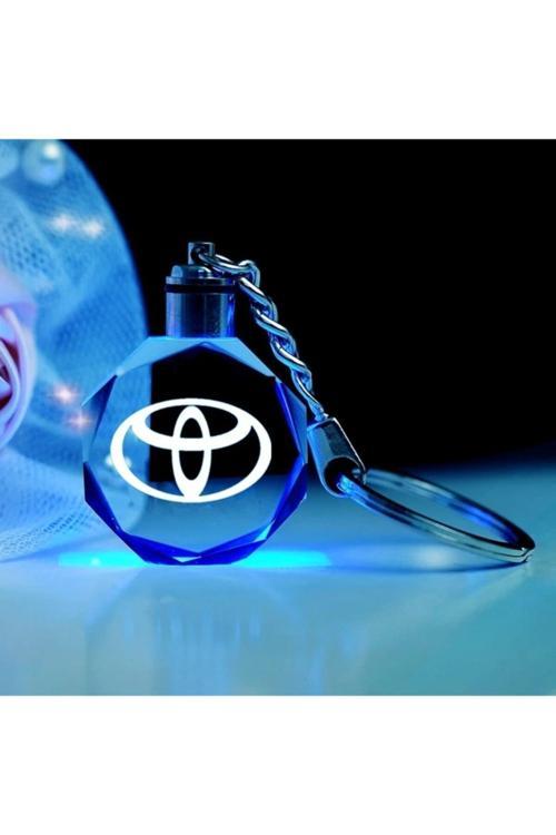 Logolu Yedek Pil Hediyeli Led Işıklı 3D Kristal Araba Anahtarlık Yedek Pil Hediye