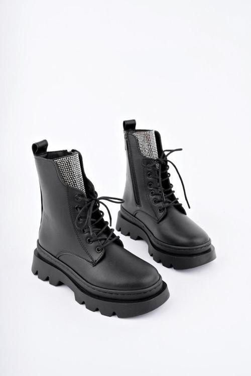 Siyah Fermuarlı Bağcıklı Lüks Kız Çocuk Botu