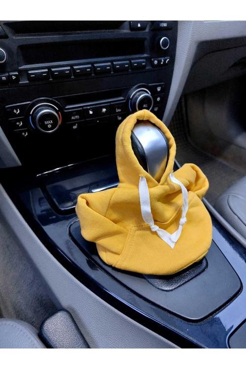 Vites Kılıfı Uyumlu Kapşonlu Sweatshirt Geçirmeli Vites Topuzu Kılıfı Sarı Renk