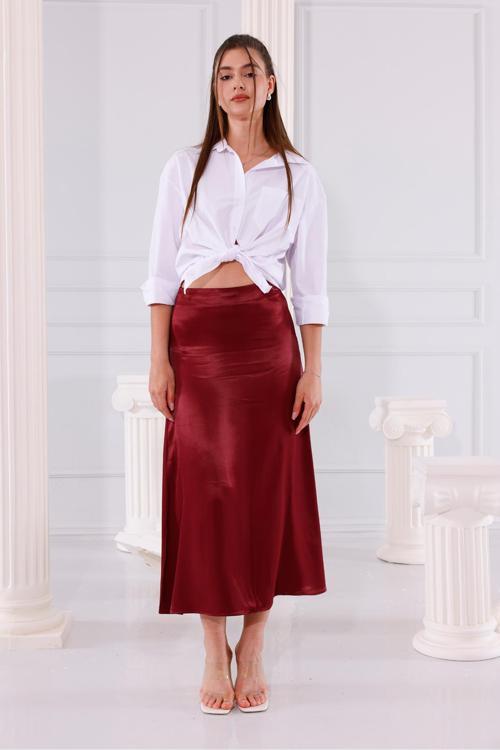 Uzun Boy Bordo Saten Etek