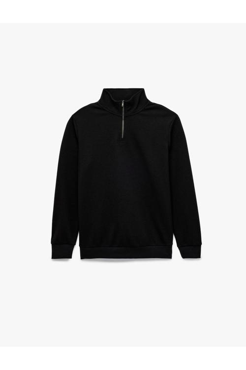 Dokulu Uzun Kollu Yarım Fermuarlı Sweatshirt