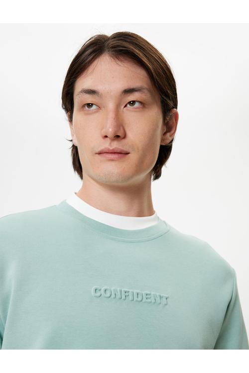 Bisiklet Yaka Sweatshirt Slogan Baskılı Basic Uzun Kollu Pamuklu İnterlok Kumaş