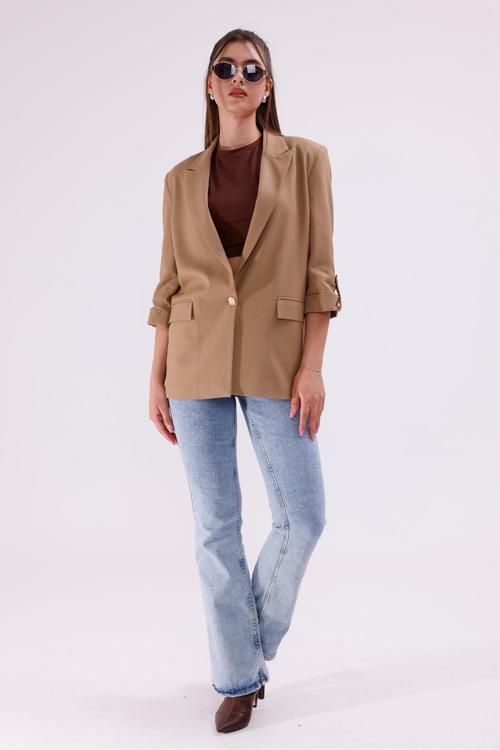 Kol Düğme Detaylı Kahverengi Blazer Ceket