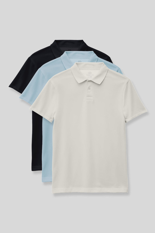 Standart Fit Basic Polo Yaka 3lü Paket Lacivert-Ekru-Açık Mavi Unisex Çocuk T-Shirt - 11330