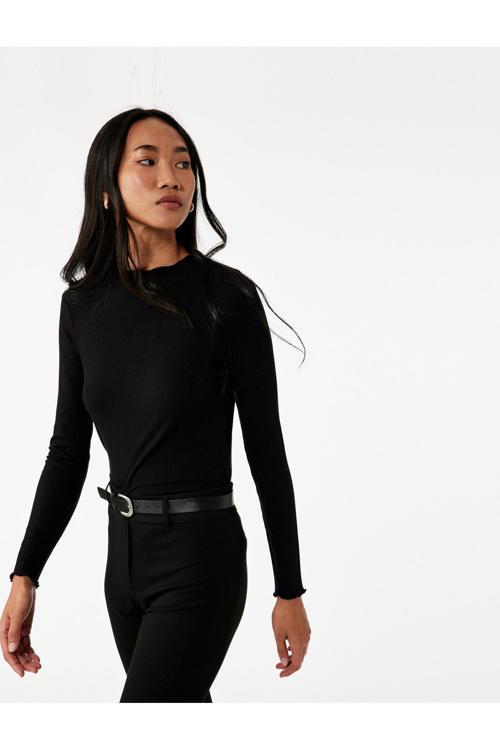 Kaşkorse Viskon Slim Fit Uzun Kollu Hafif Dik Yaka Tişört