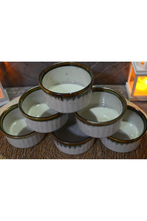 6 Parça Porselen Renkli Suffle Kabı Yeşi Beyaz-Kase