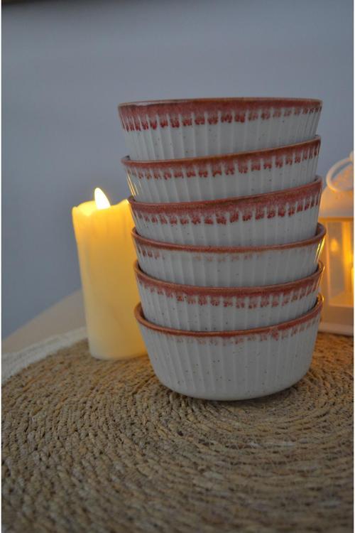 Çift Renkli 6 Lı Porselen Kase Seti Kırmızı