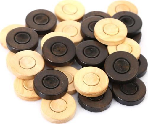 Şimşir Ağacından El İşçiliği İle Üretilmiş Ahşap Tavla Pulu (35 Mm + 2 Adet 9 Mm Zar İle)