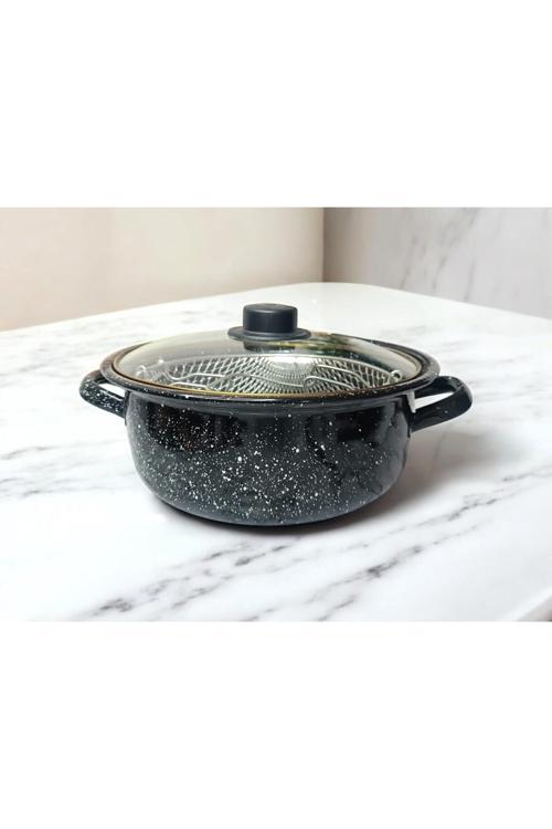 Home Emaye Süzgeçli Cam Kapak Kızartma Tenceresi