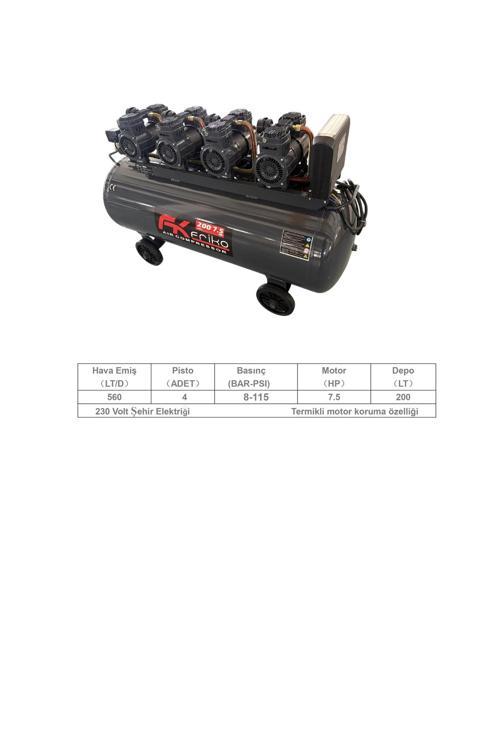 200Lt 7.5Hp Yüksek Verimli Yağsız Hava Kompresörü