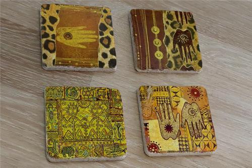 Afrika Etnik Desenler Doğal Taş Bardak Altlığı 4'lü set - Natural Stone Coasters