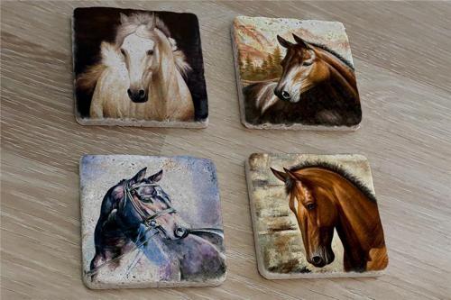Atlar Doğal Taş Bardak Altlığı 4'lü set - Natural Stone Coasters