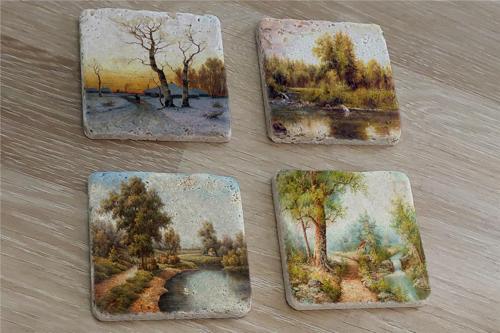 Doğa Manzarası Doğal Taş Bardak Altlığı 4'lü set - Natural Stone Coasters