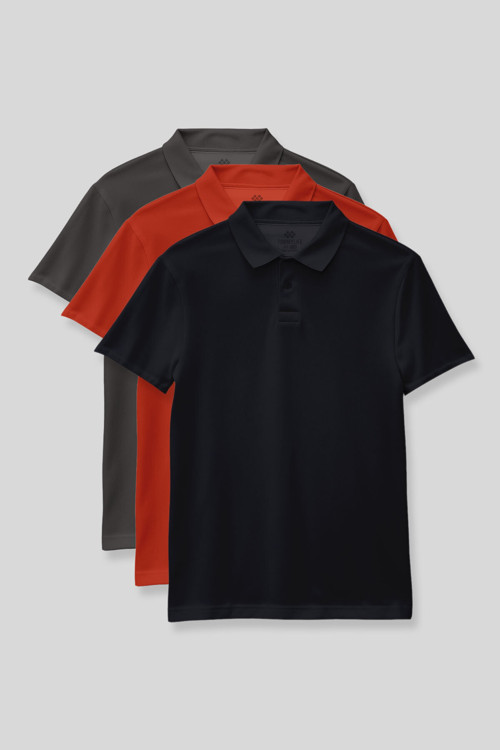 Standart Fit Basic Polo Yaka 3lü Paket Lacivert-Koyu Gri-Fiesta Unisex Çocuk T-Shirt - 11330