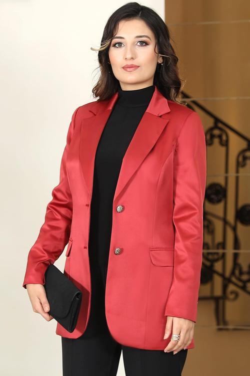Yaren Astarlı Saten Ceket Bordo