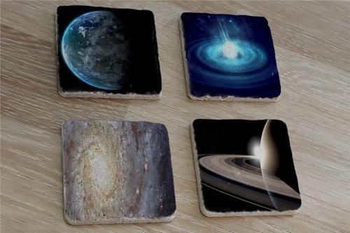 Galaksi ve Uzay Manzaraları Doğal Taş Bardak Altlığı 4'lü set - Natural Stone Coasters