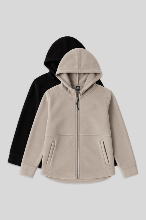 Rahat Form Kapüşonlu 2li Paket Siyah-Koyu Bej Kadın Polar Sweatshirt - 97233