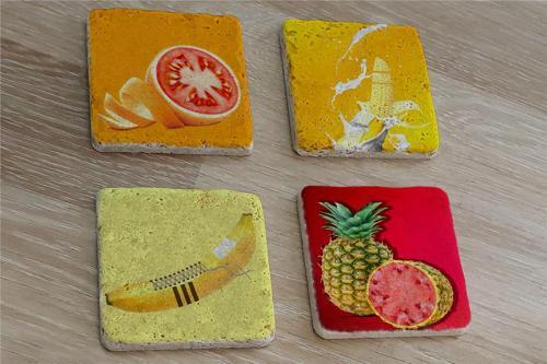 İlüstrasyon Meyve Manipülasyon Doğal Taş Bardak Altlığı 4'lü set - Natural Stone Coasters