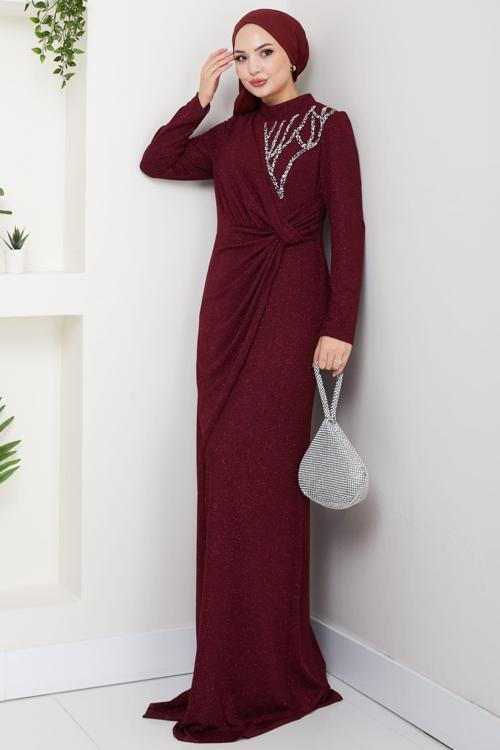 Eylül Tesettür Abiye Bordo