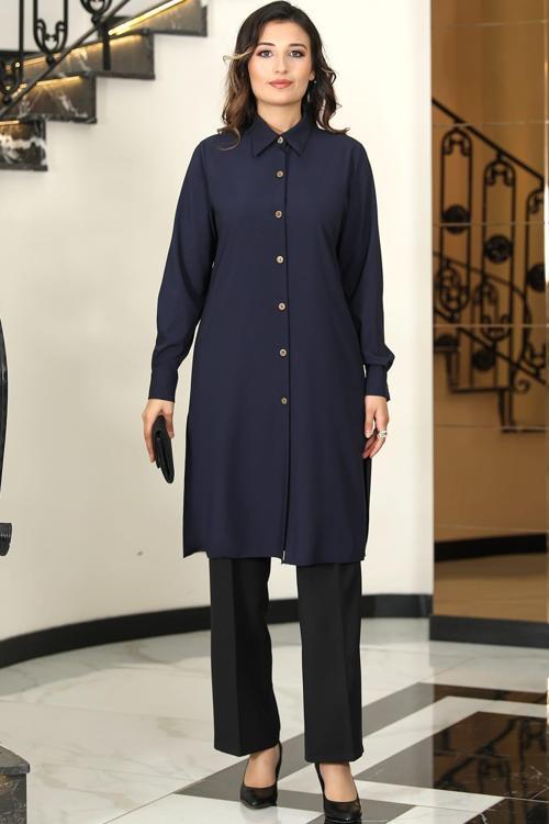 Asrın Tunik Pantolon İkili Tesettür Takım Lacivert