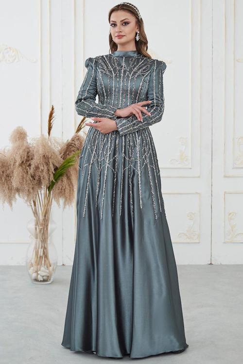 Emma Tesettür Abiye Mavi