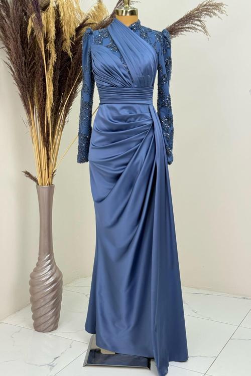 Asude Tesettür Abiye İndigo