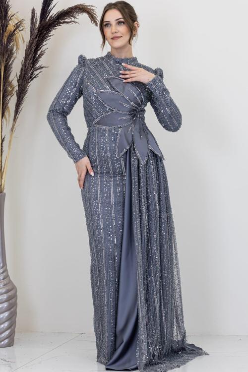 Bergüzar Tesettür Abiye Gri