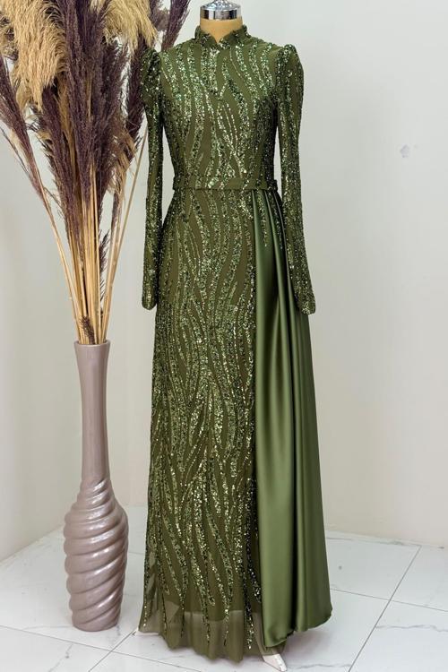 Eslina Tesettür Abiye Haki