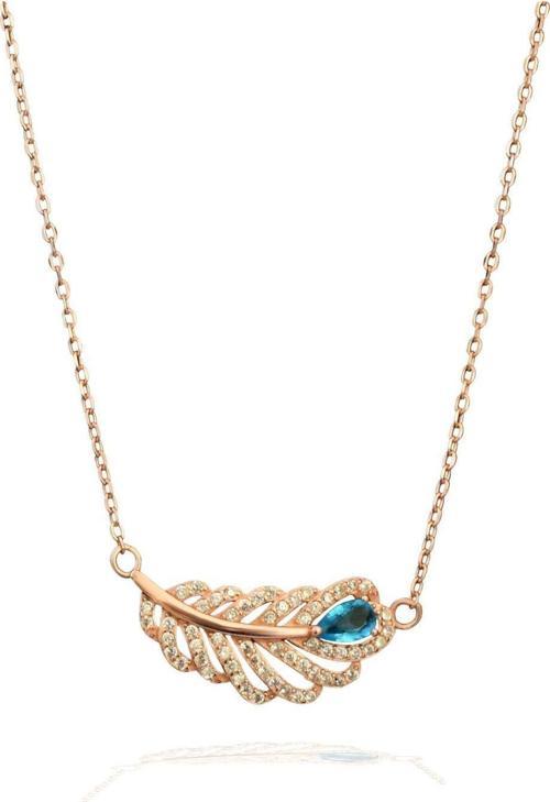 Aquamarin Taşı Lusso Yaprak Model Rose Diamond Kadın Gümüş Kolye