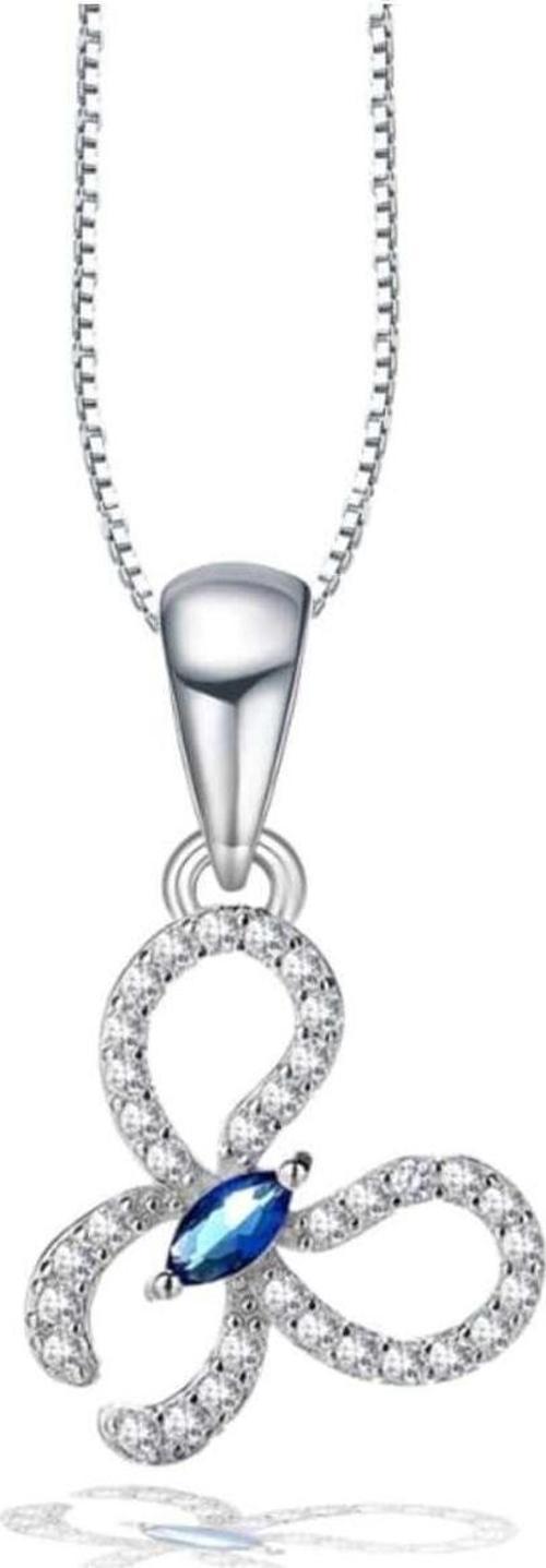 Safir Taşlı Işıltılı Kelebek Diamond Butterfly Kadın Gümüş Kolye