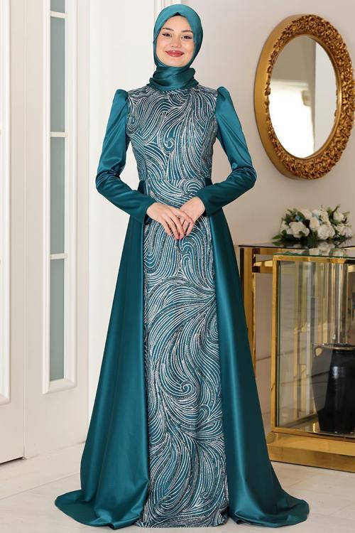 Miray Tesettür Abiye Zümrüt