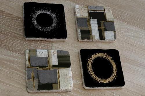 Soyut Tasarımlar Doğal Taş Bardak Altlığı 4'lü set - Natural Stone Coasters
