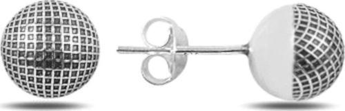 925 Ayar Desenli Oksitli 8 mm Top Kadın Küpe