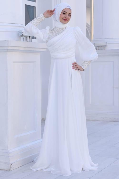 Yağmur Tesettür Abiye Ekru