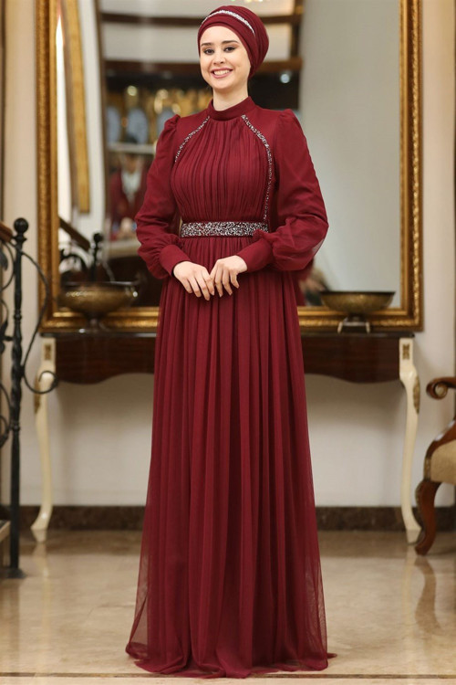 Efsane Tesettür Abiye Bordo
