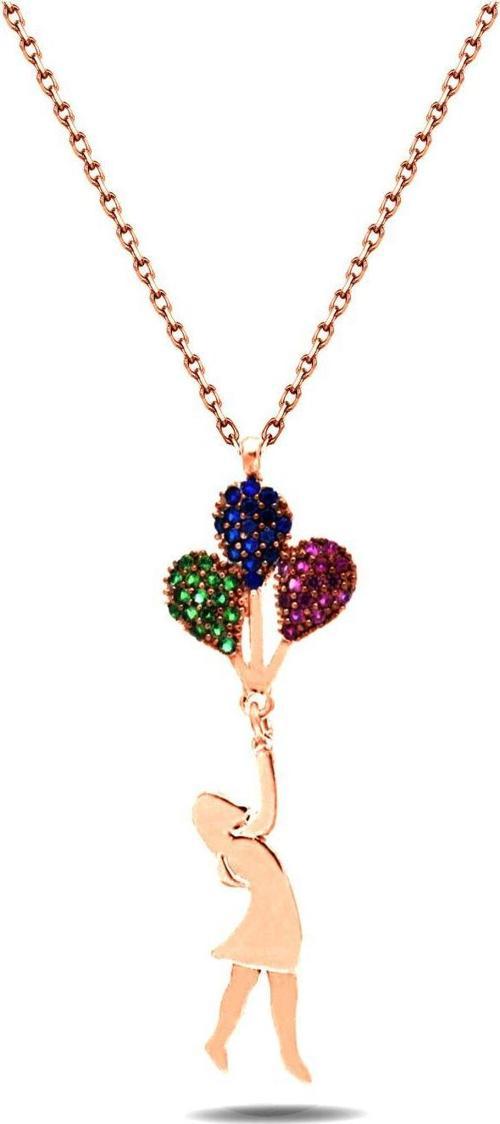 Gümüş Balonlu Kız Gümüş Kolye Uçan Balon Kız Kolye