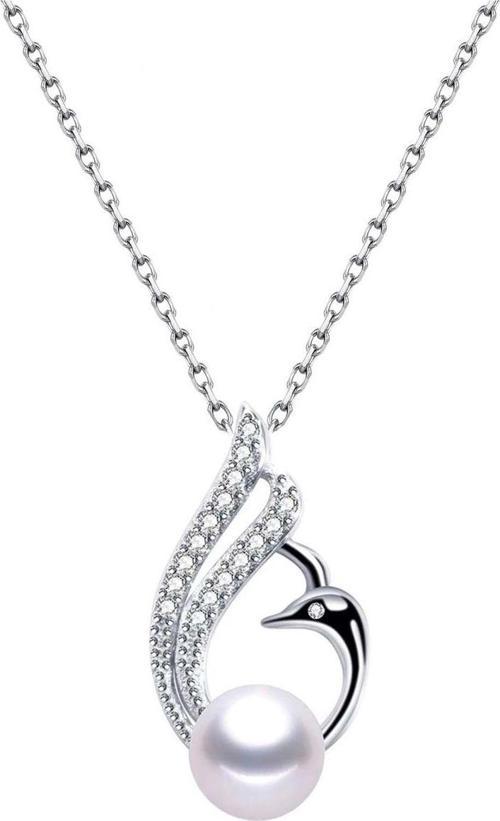 Gümüş Doğal İnci Kuğu Model Bayan Gümüş Kolye