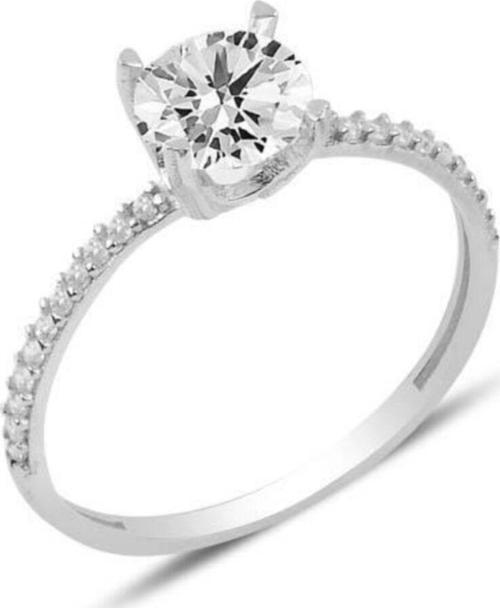 Gümüş Yarımtur Tektaş Zirkon Taşlı Bayan Yüzük