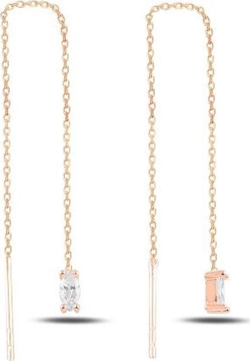 925 Ayar Oval Sallantılı Japon Kadın Küpe Rose Gold